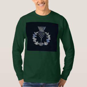 Carbon Fibre Print Silver Scottish Thistle T-Shirt