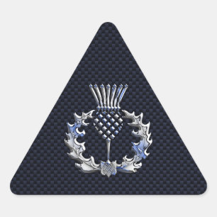 Carbon Fibre Print Silver Scottish Thistle Triangle Sticker