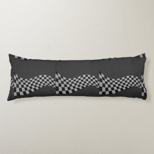 Carbon Fibre Racing Flag Wave Print Decor Body Cushion