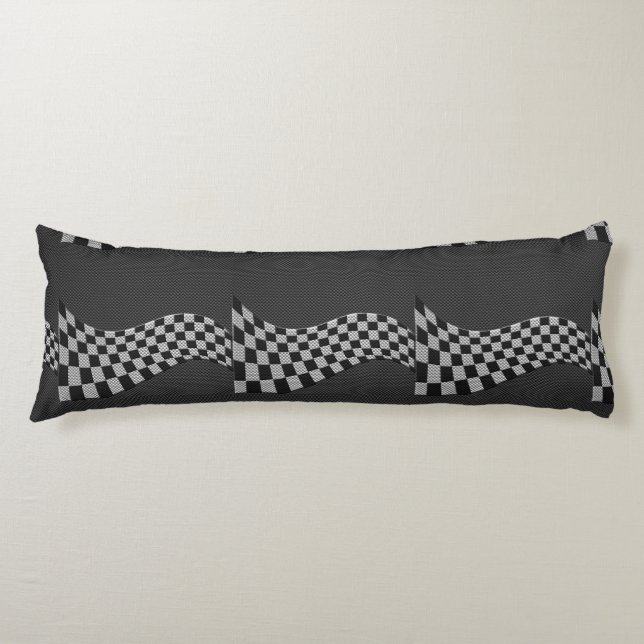 Carbon Fibre Racing Flag Wave Print Decor Body Cushion (Front)