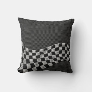 Carbon Fibre Racing Flag Wave Print Decor Cushion