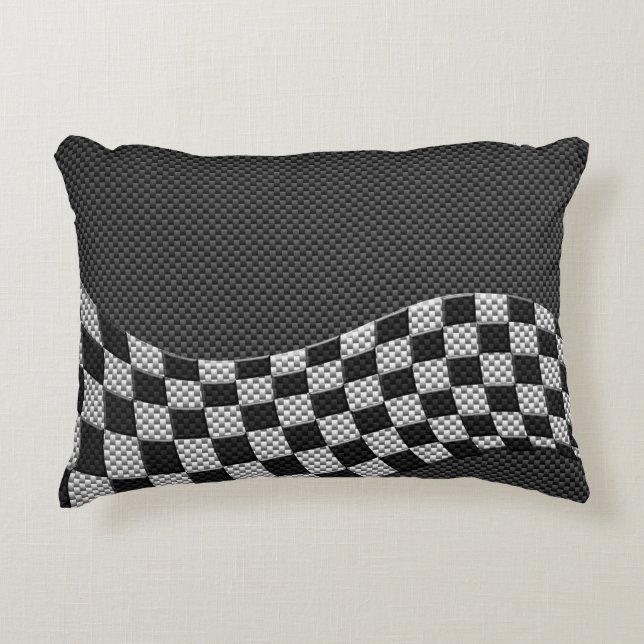 Carbon Fibre Racing Flag Wave Print Decor Decorative Cushion (Front)