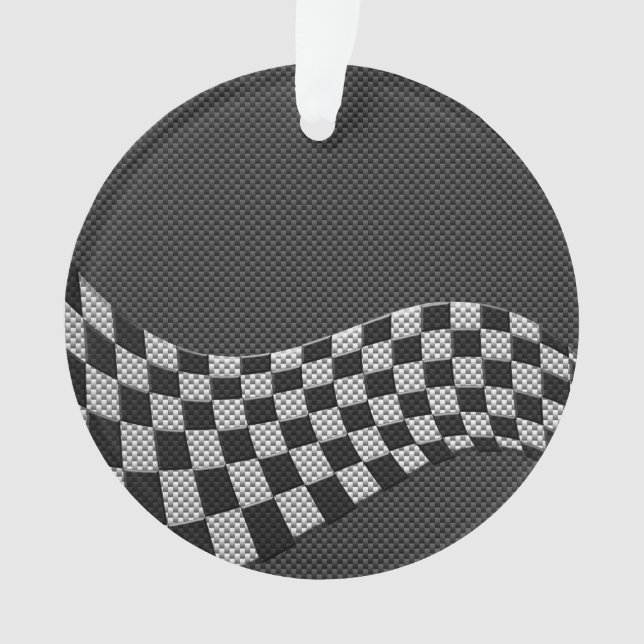 Carbon Fibre Racing Flag Wave Print Decor Ornament (Front)