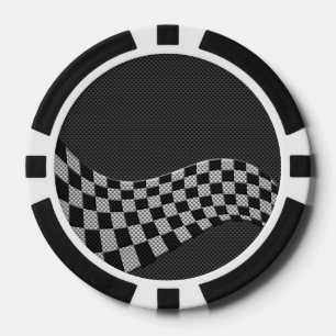 Carbon Fibre Racing Flag Wave Print Decor Poker Chips