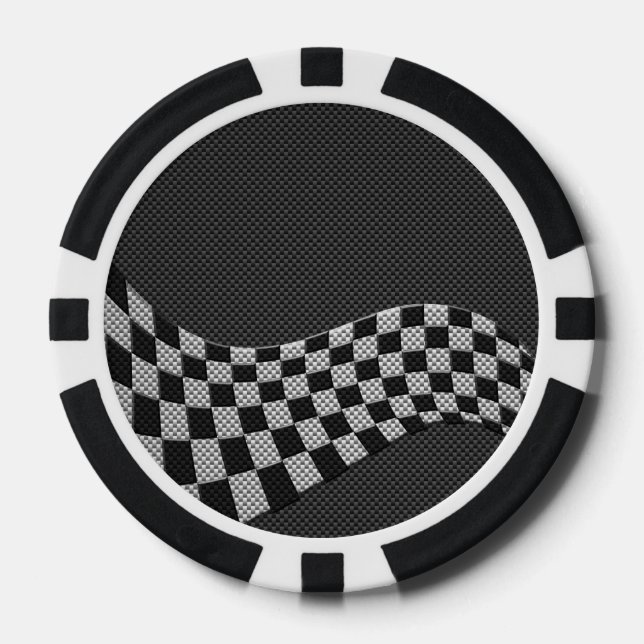 Carbon Fibre Racing Flag Wave Print Decor Poker Chips (Front)