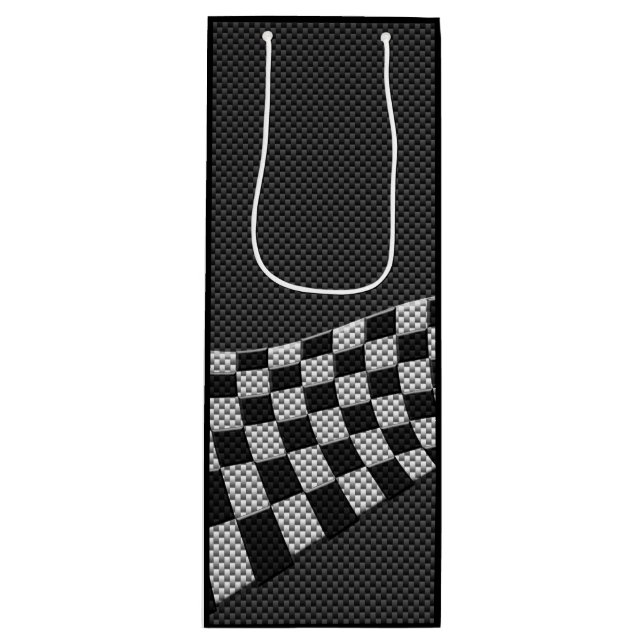 Carbon Fibre Racing Flag Wave Print Decor Wine Gift Bag (Front)