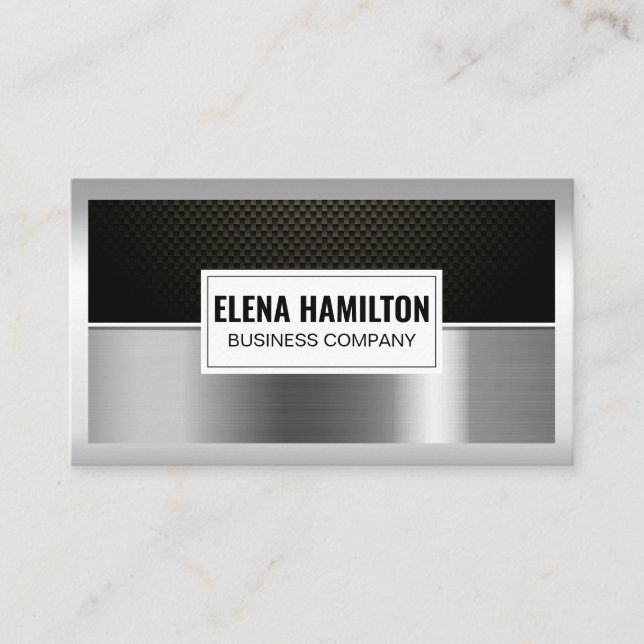 Carbon Fibre | Silver Aluminium Metallic  Business Card (Front)