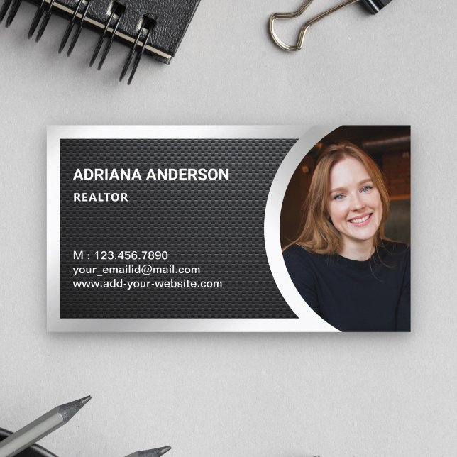 Carbon Fibre Silver Foil Real Estate Photo Realtor Business Card (Creator Uploaded)