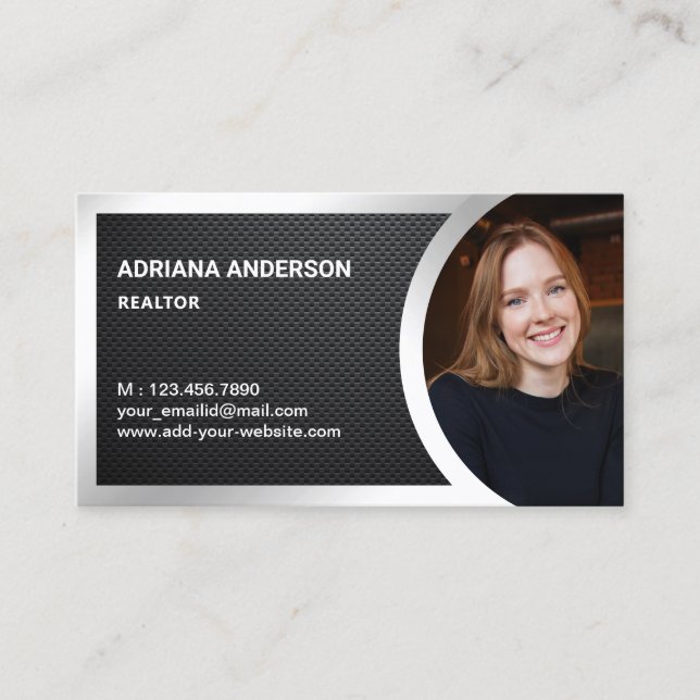 Carbon Fibre Silver Foil Real Estate Photo Realtor Business Card (Front)