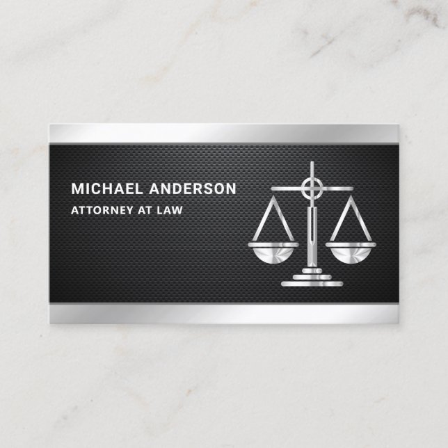 Carbon Fibre Silver Justice Scale Lawyer Attorney Business Card (Front)