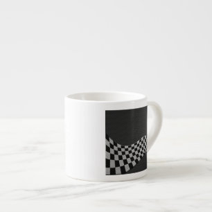 Carbon Fibre Style Chequered Racing Flag Wave Espresso Cup