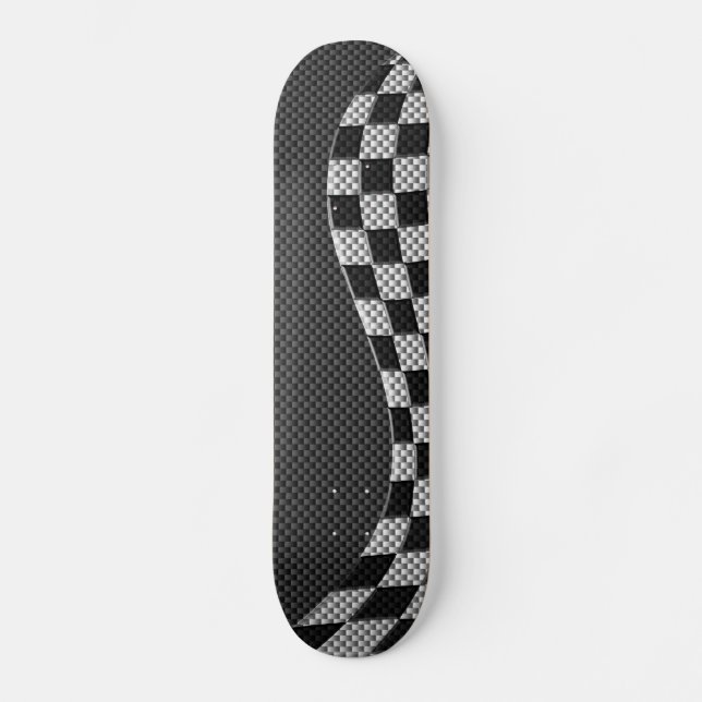 Carbon Fibre Style Chequered Racing Flag Wave Skateboard (Front)
