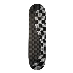 Carbon Fibre Style Chequered Racing Flag Wave Skateboard