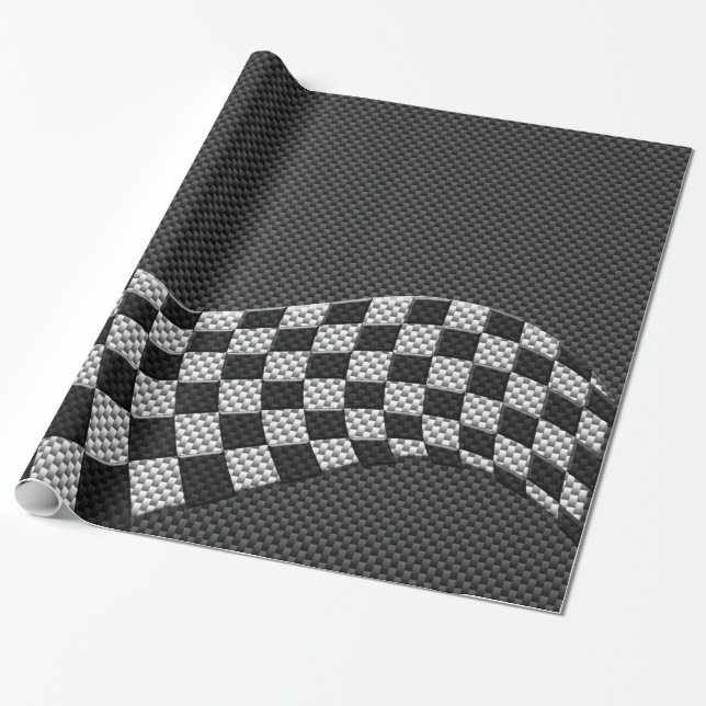 Carbon Fibre Style Chequered Racing Flag Wave Wrapping Paper (Unrolled)