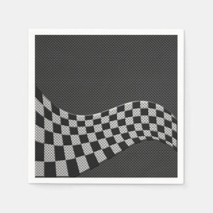 Carbon Fibre Style Racing Flag Checkers Wave Print Napkin
