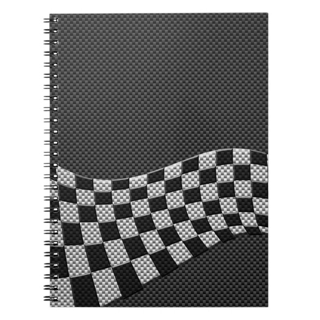 Carbon Fibre Style Racing Flag Checkers Wave Print Notebook (Front)