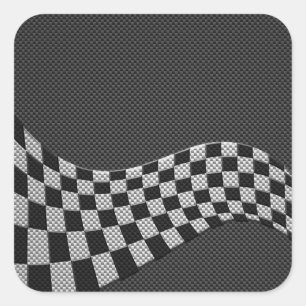 Carbon Fibre Style Racing Flag Checkers Wave Print Square Sticker