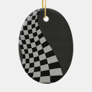 Carbon Fibre Style Racing Flag Wave Decor Ceramic Tree Decoration