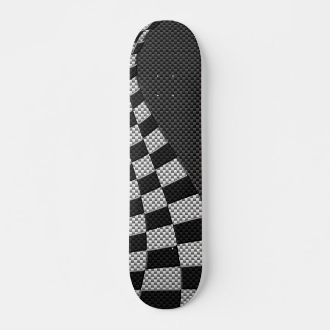 Carbon Fibre Style Racing Flag Wave Decor Skateboard (Front)