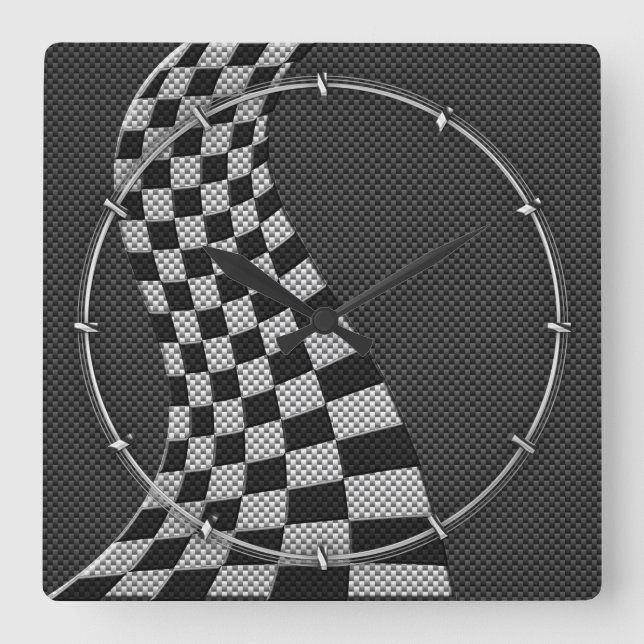 Carbon Fibre Style Racing Flag Wave Decor Square Wall Clock (Front)