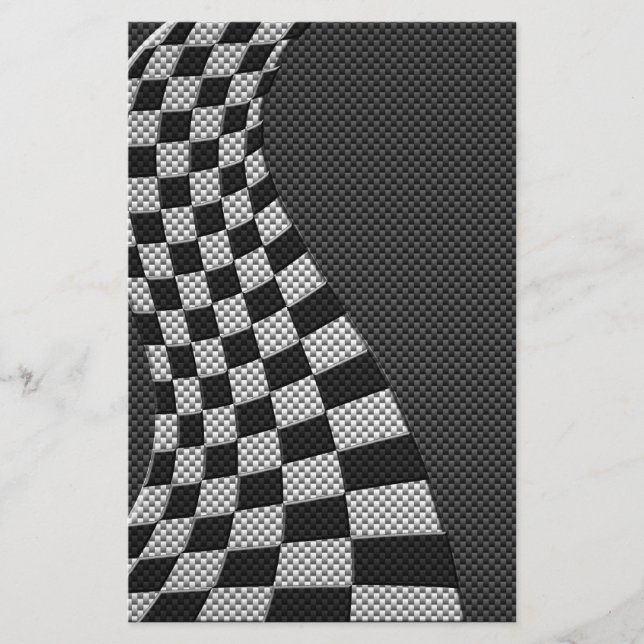 Carbon Fibre Style Racing Flag Wave Print Stationery (Front)