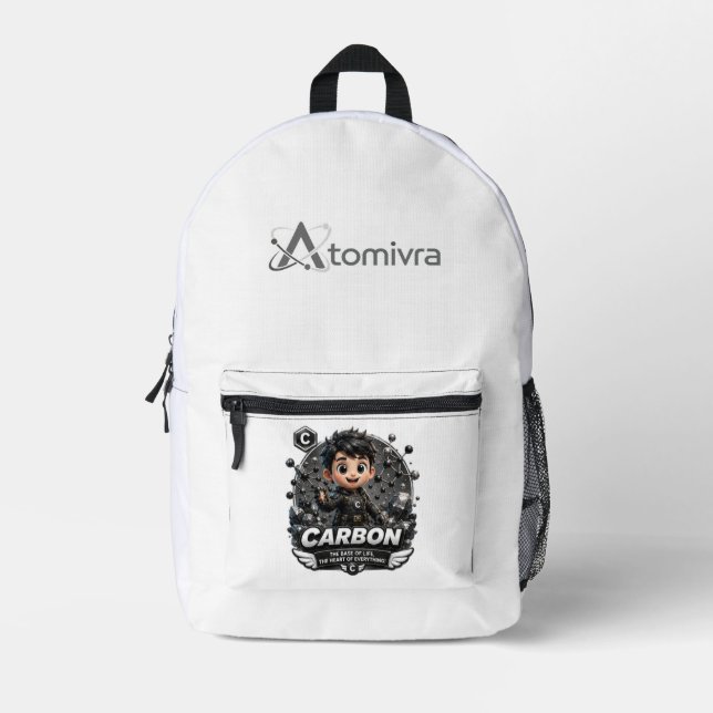 Carbon is the heart of ATOMIVRA Printed Backpack (Front)