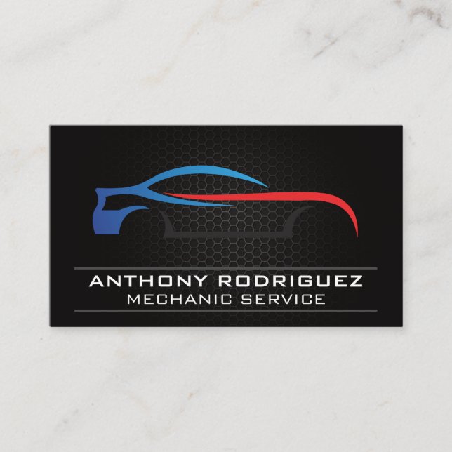 Carbon Metal Pattern | Auto Sports Logo Business Card (Front)