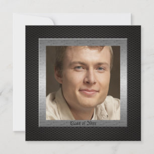 Carbon metallic graduation party announcement