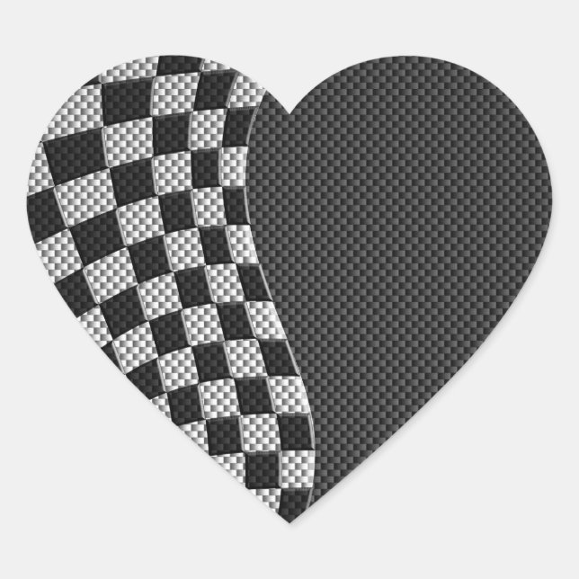 Carbon Style Racing Flag Wave Decor Heart Sticker (Front)