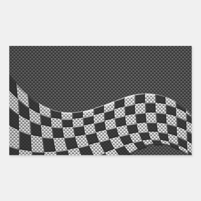 Carbon Style Racing Flag Wave Decor Rectangular Sticker (Front)