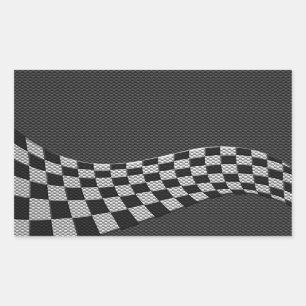 Carbon Style Racing Flag Wave Decor Rectangular Sticker