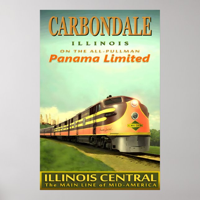 CARBONDALE Illinois Central Railroad PANAMA Poster (Front)