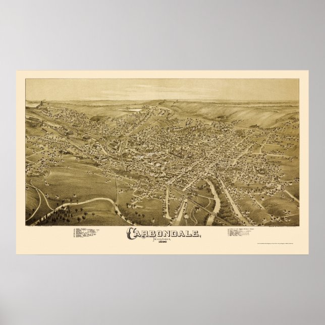 Carbondale, PA Panoramic Map - 1890 Poster (Front)