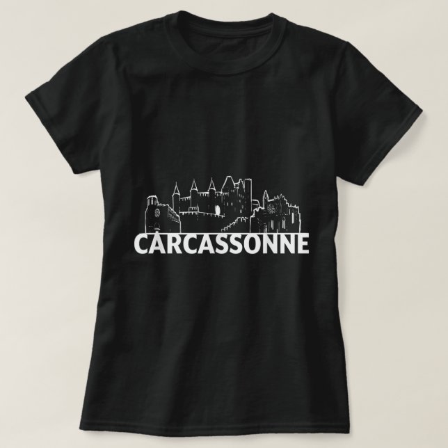 Carcassonne France City Skyline Silhouette Outline T-Shirt (Design Front)