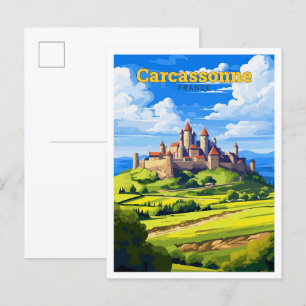 Carcassonne France Travel Vintage Illustration Postcard