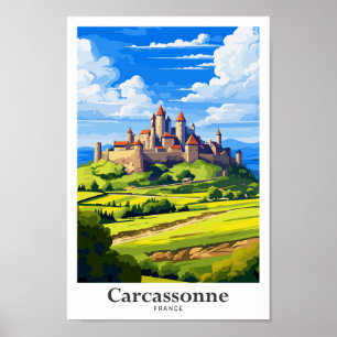 Carcassonne France Travel Vintage Illustration Poster