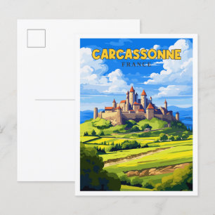 Carcassonne France vintage travel illustration Postcard