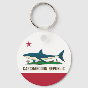 Carcharodon Republic California Flag White Shark Key Ring