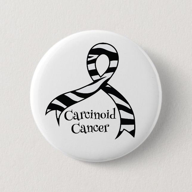 Carcinoid Cancer Awareness Zebra Ribbon Button (Front)