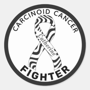 Carcinoid Cancer Fighter Ribbon White Classic Round Sticker