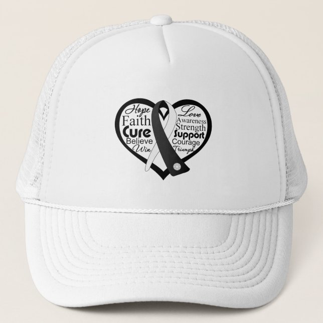Carcinoid Cancer Heart Ribbon Collage Trucker Hat (Front)