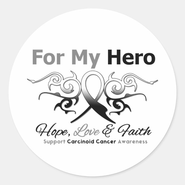Carcinoid Cancer Tribal Ribbon Hero Classic Round Sticker (Front)
