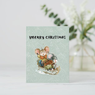 Card (10,8 x 14,2 cm) - Two Mice On A Sleigh