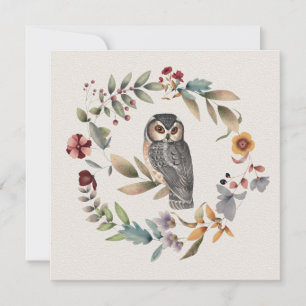 Card (13.3x13.3cm) - Flowers And Owl
