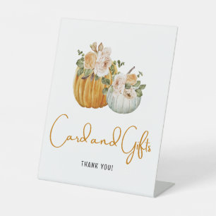 Card and Gifts Watercolor Fall Baby Shower Pedestal Sign