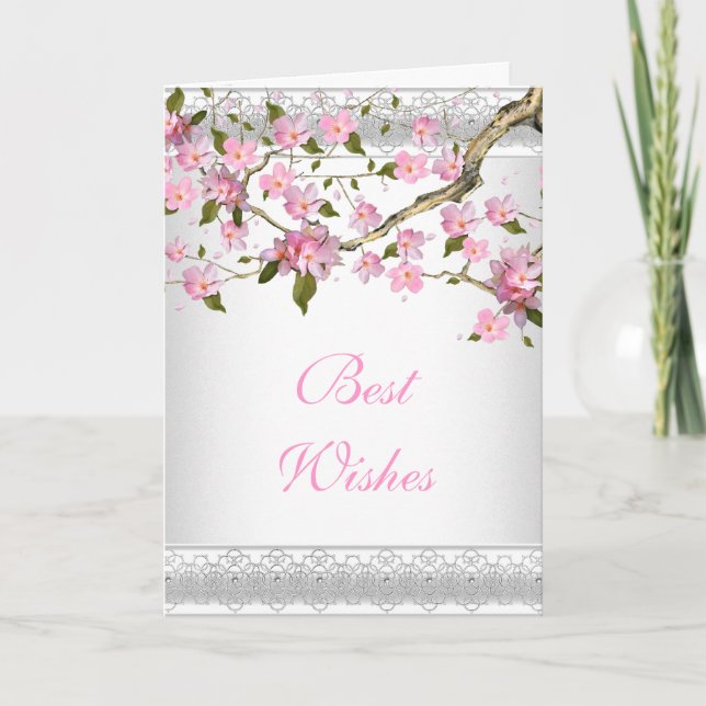 Card Asian Pink Floral Best Wishes or Birthday (Front)
