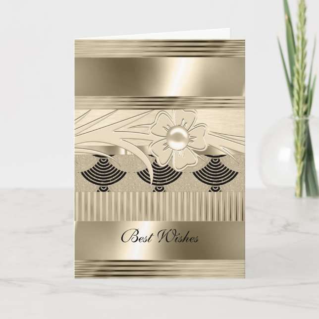 Card Birthday Light Floral Gold Art Deco (Front)