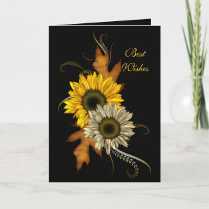 Card Black Sunflower Floral Best Wishes Birthday