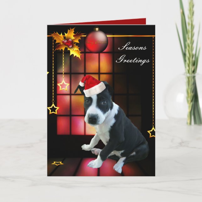 Card Christmas Pitbull Puppy Dog (Front)