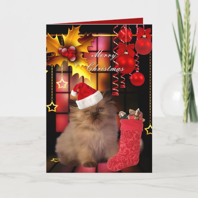 Card Christmas Xmas Cat Hat (Front)